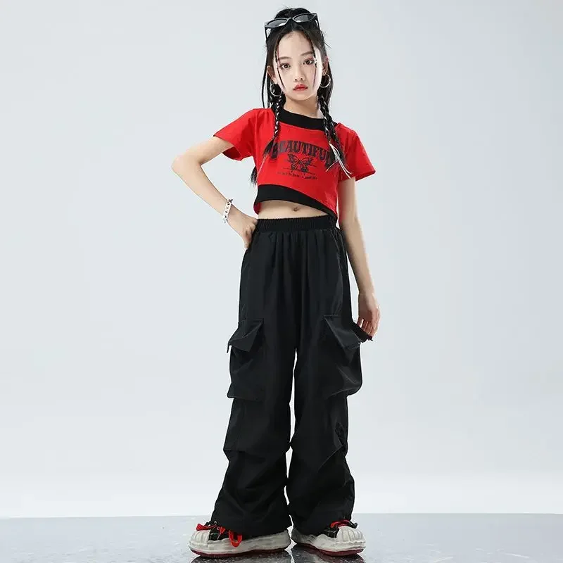 Girls Sports Cargo Pants Kids Fashion Straight Baggy Trousers