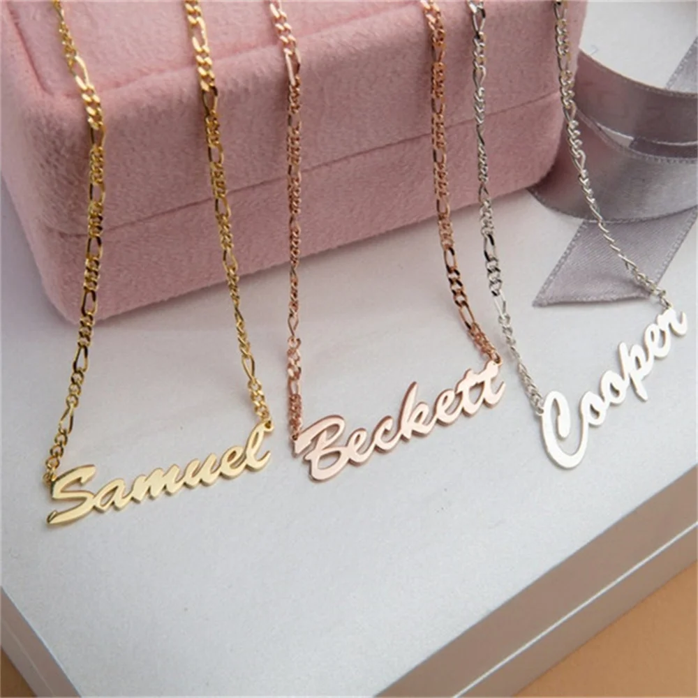 Customized Name Necklace Personalized Women Stainless Steel Gold chain Pendant Nameplate Necklace Choker Christmas jewelry Gift