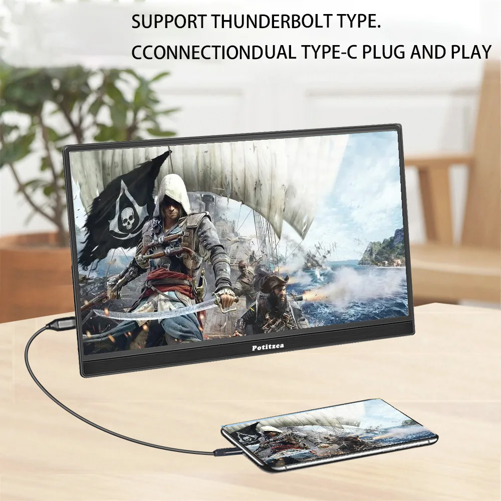 터치 스크린 휴대용 모니터 14/15.6 인치 1080P IPS 패널 60Hz Pc 노트북 Pc 게이머 PS4 PS5 XBOX 스위치 라즈베리 Pc 모니터