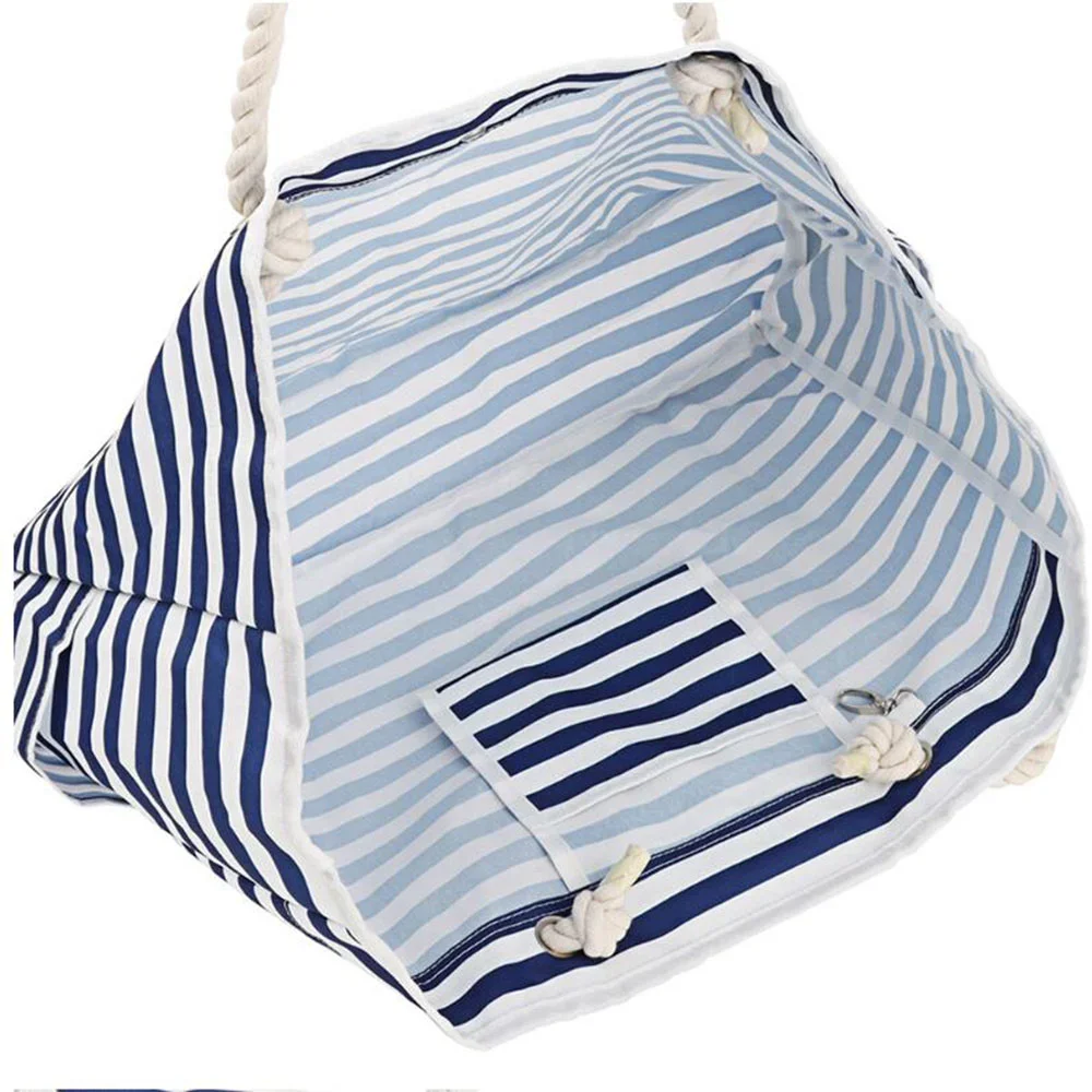 Oxford Beach Bags Summer Vacation Shoulder Bag Fashion Print Large Capacity Hemp Rope Tote Bag Waterproof Striped Travel Bag