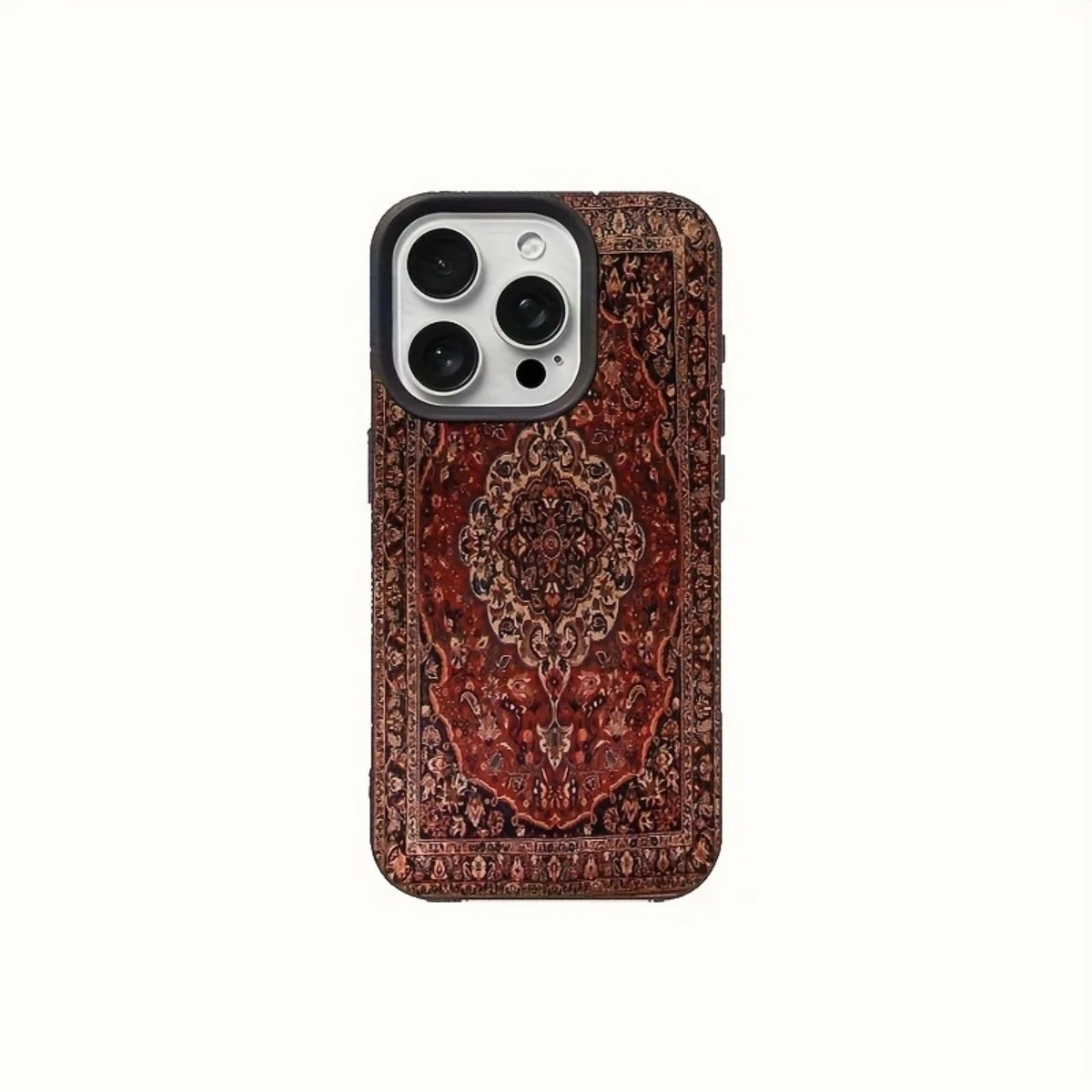 1 Stück Retro Roter Gemusterter Teppich Lychee-Muster Sturzsichere Handyhülle, Passend für iPhone 17 16 15 14 13 12 11 Pro Max 14 15 16Plus Handyhülle – Detail 5