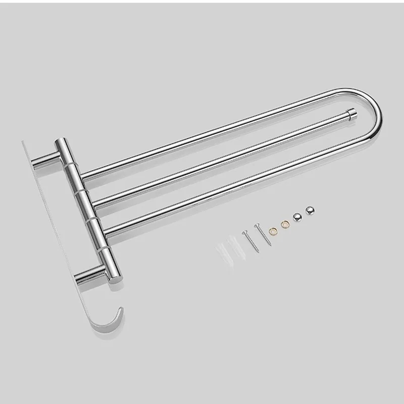 Contemporary All Brass Folding Movable Towel Rack Perforated Installation Bathroom Hardware Accessories Electroplated Towel Bars