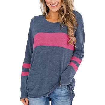 Women's Plus Size Colorblock Stripe Print Tunic T-shirt with Long Sleeves and Slight Stretch - Casual and Comfortable 1