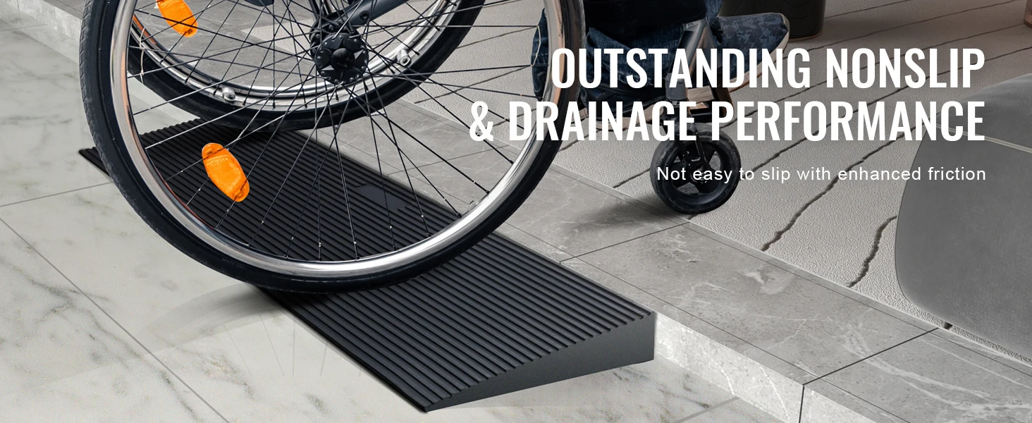 SucceBuy 1.2 " Rise Threshold Ramp Cuttable Natural Rubber Wheelchair Ramp Scooter with Double-Sided Tape for Doorways Driveways