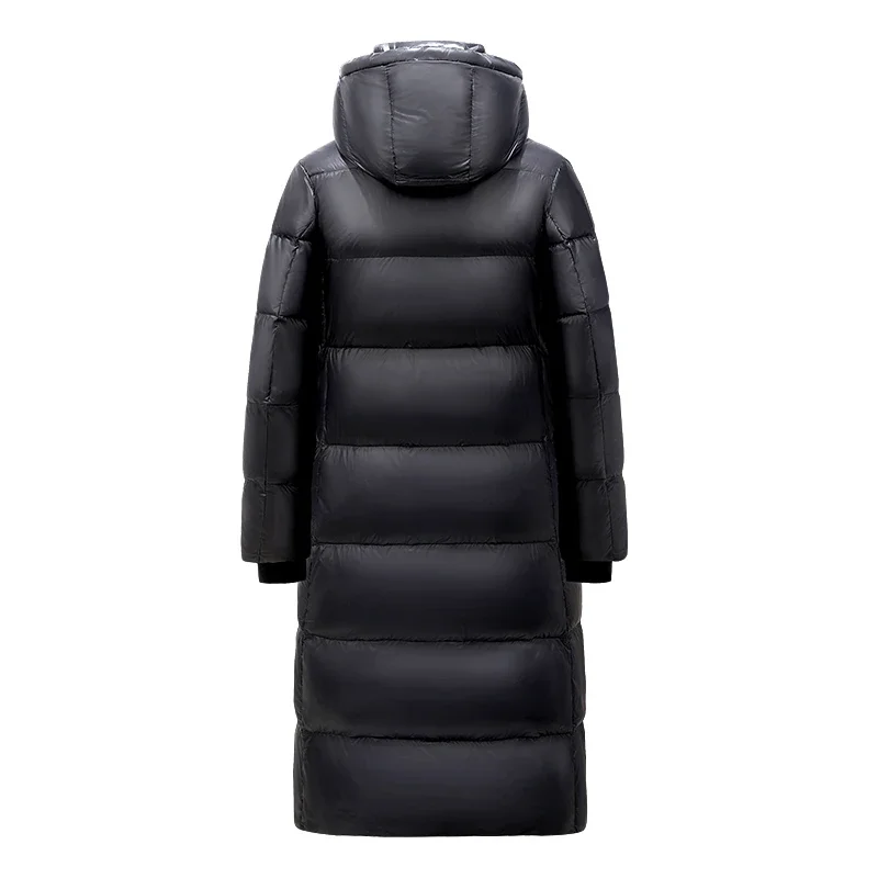 Winter Long Down Jacket Men's Brand Glossy Black Gold Cold-proof Waterproof White Duck Down Parka Women Ski Light Puffer Jacket