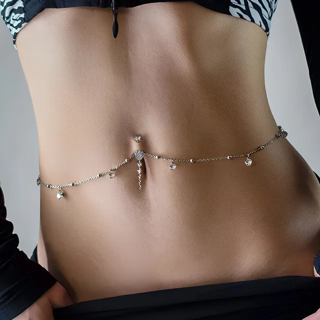 Sexy Rhinestone Chain Kinky Bondage Body Piercing Navel Belly Bar Button  Ring