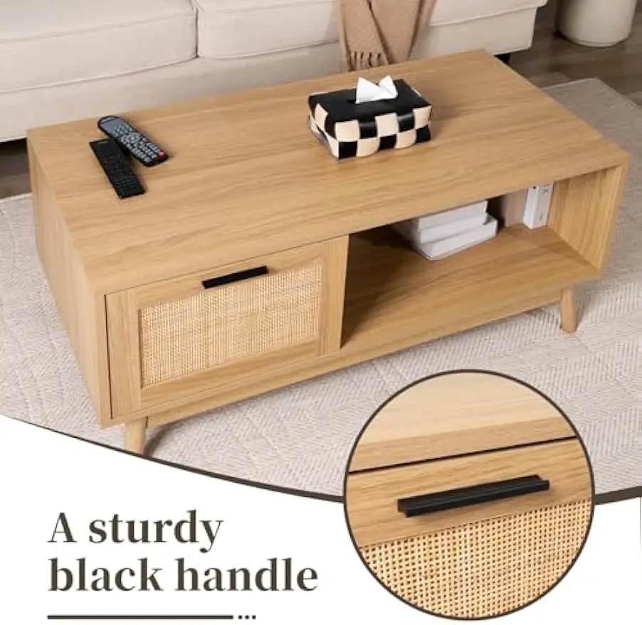 Living Room Coffee Tables,Mid Century Modern Coffee Table with Storage, Walnut Tea Table with Drawer 3