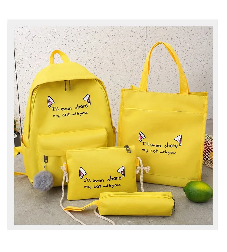 4 pcs sets canvas Schoolbags For Teenage Girls Female Children Shoulder Bags New Trend Female Backpack Fashion Women Backpack