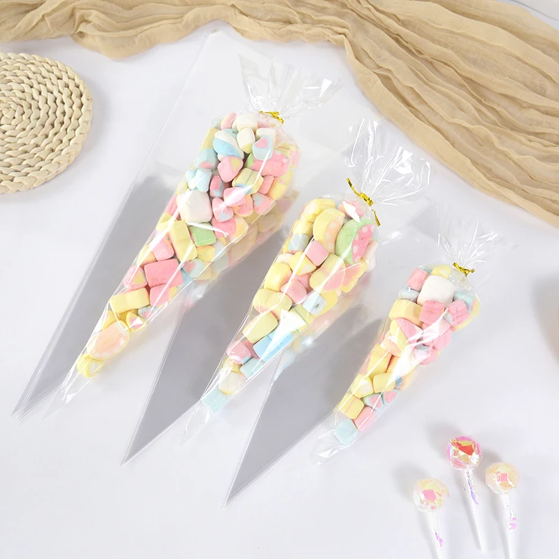 50PCS Transparente Kunststoff Süßigkeiten Taschen Dreieck Snack Tasche Popcorn Cookie Verpackung Tasche Hochzeit Geburtstag Baby Dusche Weihnachten – Detail 4