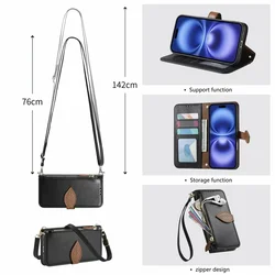 Luxurious PU Leather Magnetic Wallet Phone Case with Versatile Straps and Card Holder - iPhone 15 Plus (Black)