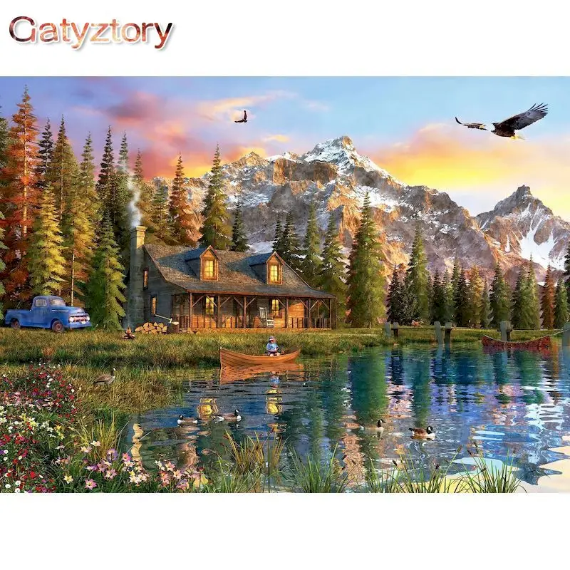 

GATYZTORY Modern Painting By Numbers Gift Lake Landscape Artwork For Adults Drawing By Numbers Home Decors On Canvas Kill Time