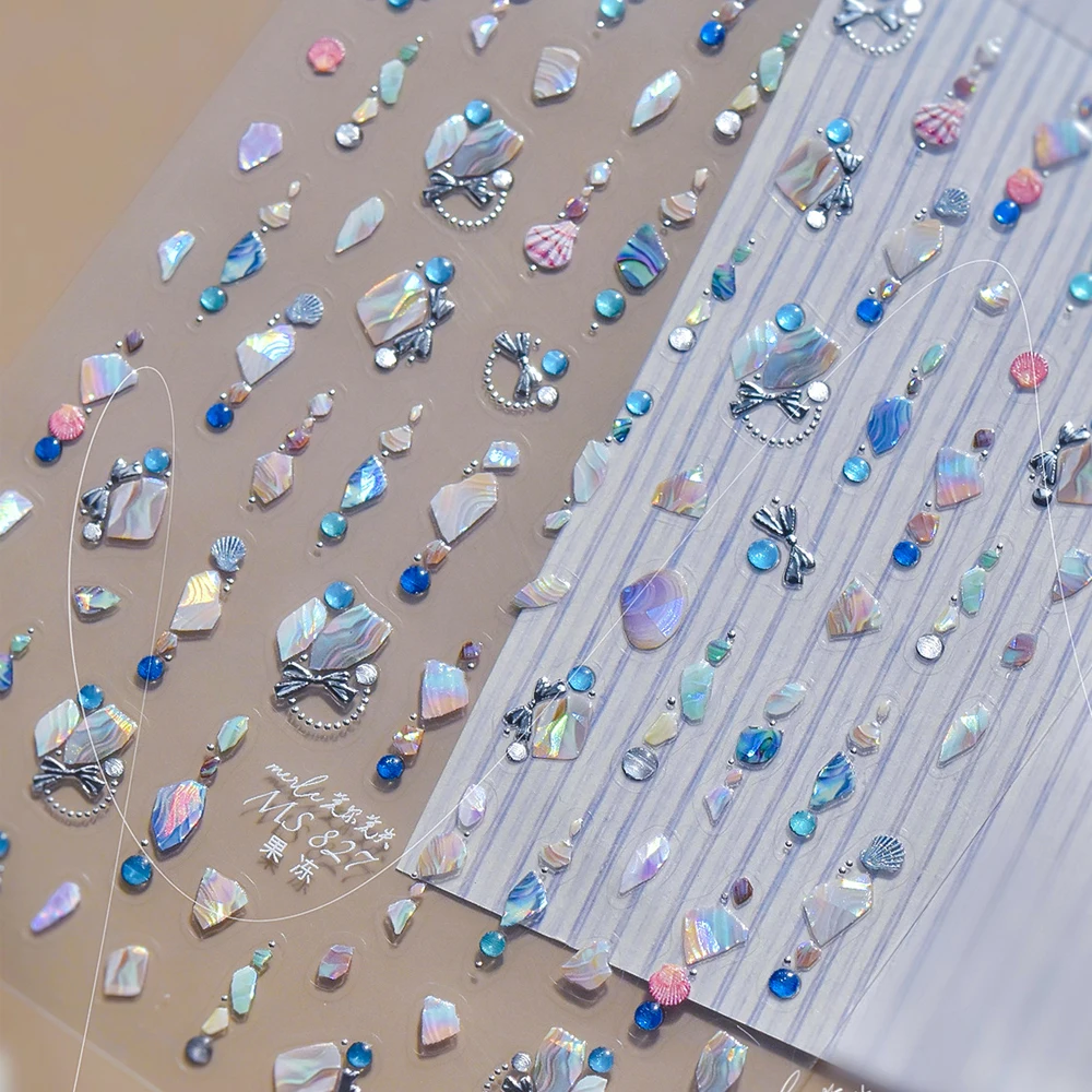 럭셔리 블루 골드 스탬핑 나비 꽃 5D 네일 아트 스티커 반짝 이는 꽃 꽃잎 자기 접착제 장식 매니큐어 데칼 DIY