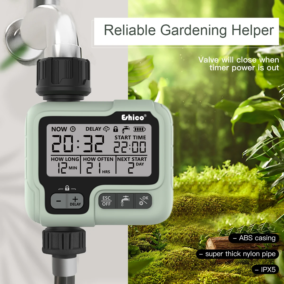 HCT-322 Automatischer Wassertimer, digitale Gartenbewässerungsmaschine, intelligenter Sprinkler für den Außenbereich, um Wasser und Zeit zu sparen