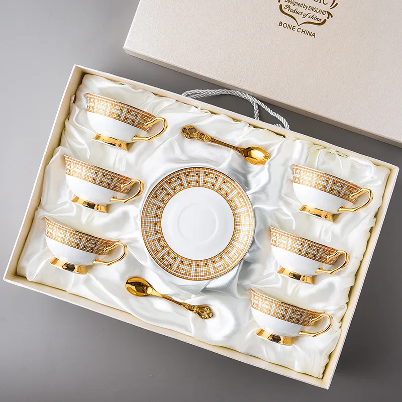 

Luxury Bone China Tea Set Royal Porcelain Tea Cup Ceramic Pot Golden Set Cafe Mug Coffee Cup High-grade Teacup Teaset
