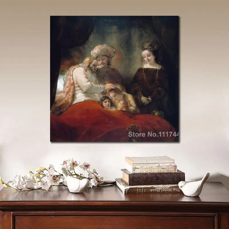 

Canvas Art Jacob Blessing The Sons of Joseph by Rembrandt Van Rijn Most Famous Paintings High Quality Hand Painted
