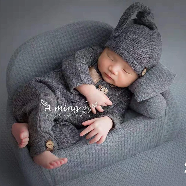 Accessoires de photographie pour nouveau-né, tenue pour bébé garçon et  fille, ensemble chapeau et salopette