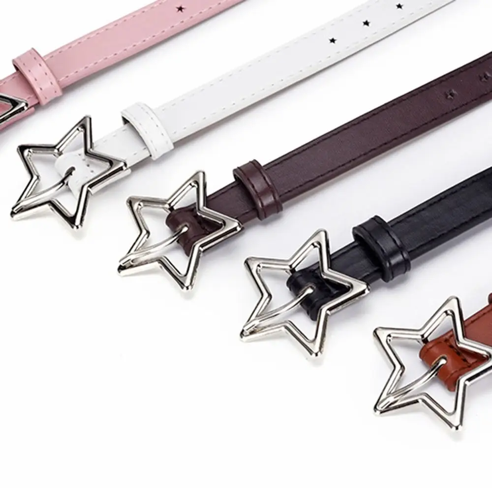 Fashion Five Pointed Star Buckle Belts Leather Belt Waist Accessories Thin Belt Adjustable Dress Jeans Belts Waist Strap