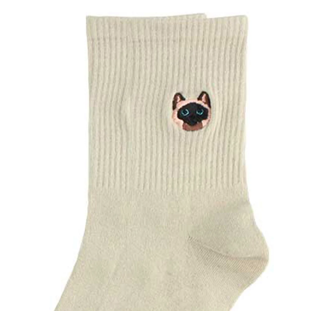 5Pairs Lady Cotton Socks Candy Cartoon Solid Color Harajuku Ins Mid Tube Cat Designer Christmas Cute Comfortable Home Socks Gift