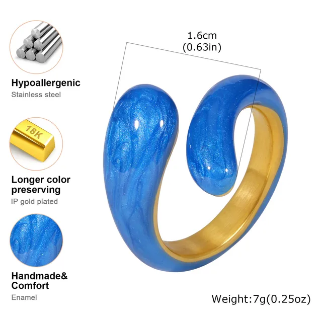 Bagues empilables torsadées ouvertes pour femmes, bague statement audacieuse géométrique bleue en émail croisé, résistante à l'eau