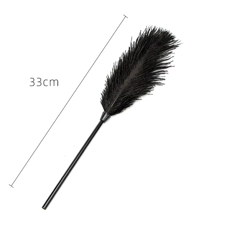 Ostrich Feather Whip 33CM PVC Handle Spanking Paddle Whip fo Cosplay Performance Props