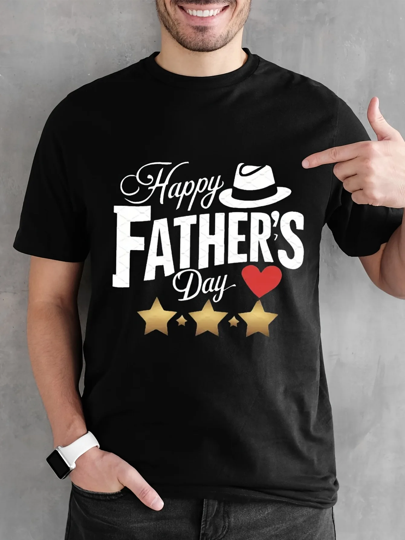 Men's Father's Day Cotton T-Shirt - Retro Vintage Style Crew Neck Short Sleeve Tee with Happy Father's Day Graphic Print 1