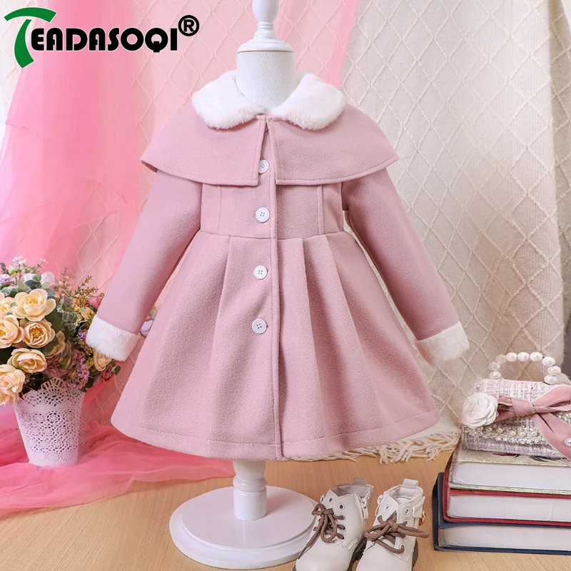 여아 모직 오버코트 재킷, 푹신한 라펠 케이프, 긴 소매, 따뜻한 두꺼운 여아 아동복, 가을 겨울, 6M-3Y Best5 여아 모직 오버코트 재킷, 푹신한 라펠 케이프, 긴 소매, 따뜻한 두꺼운 여아 아동복, 가을 겨울, 6M-3Y Best5