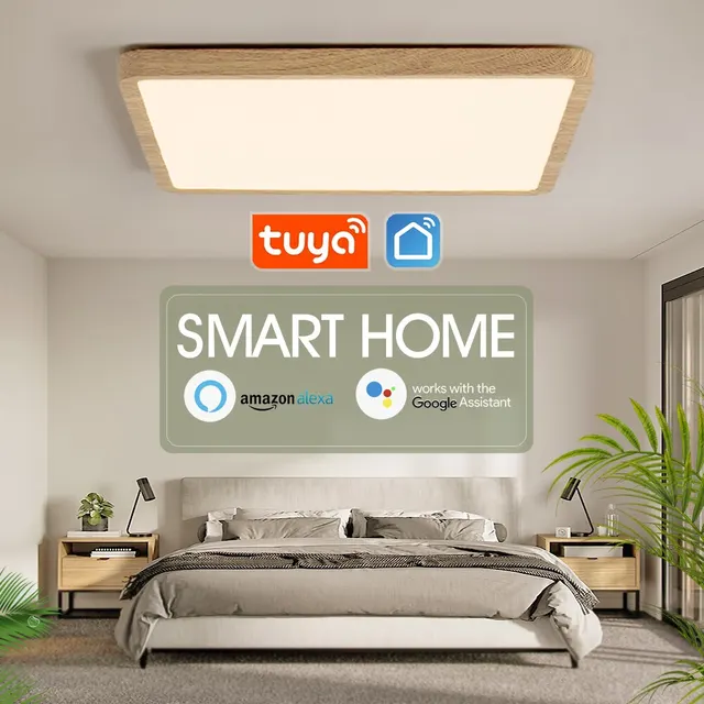 Tuya Smart Ceiling Lamp 36W Wood Grain Square