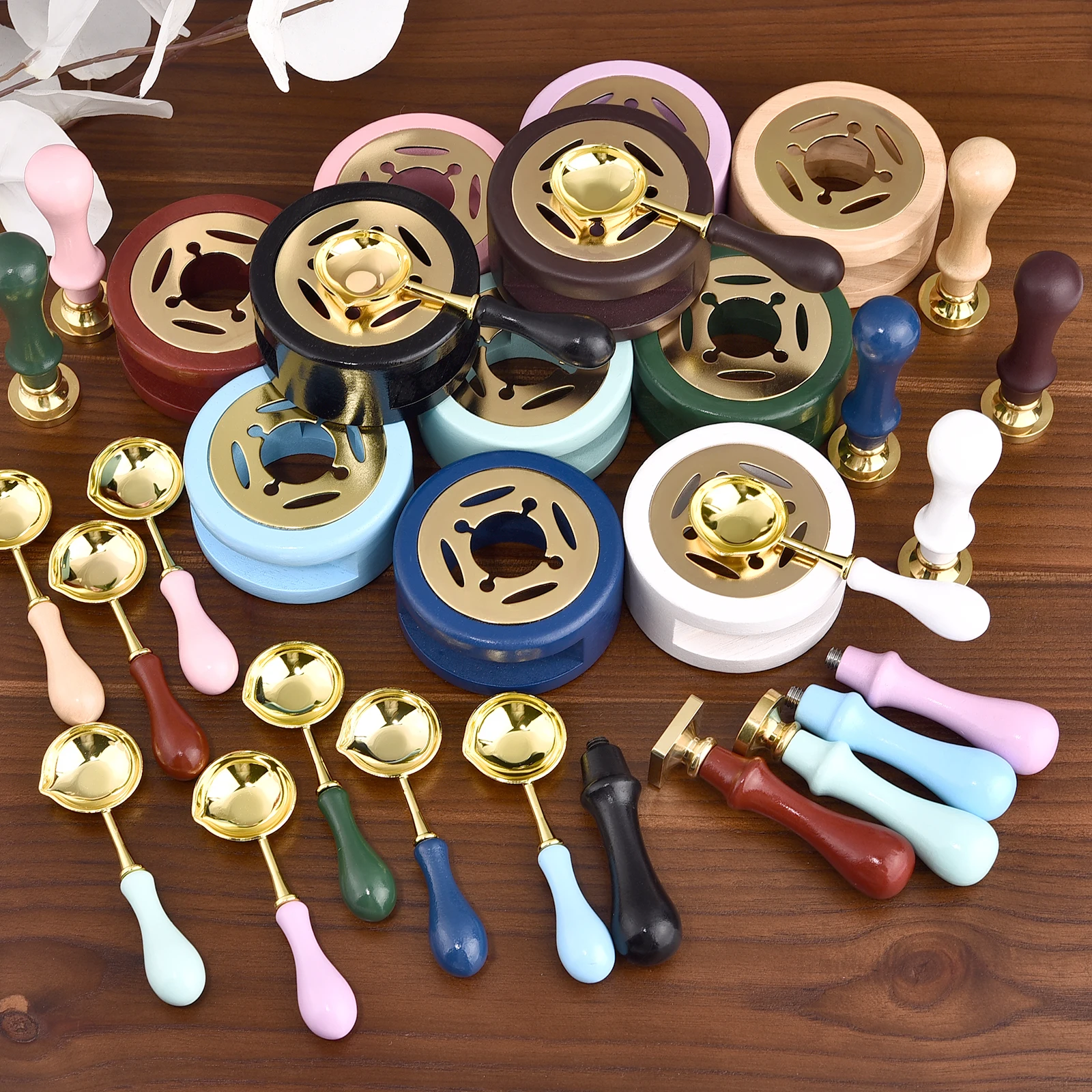 Description Picture 6 of item2 Pcs/set Retro Sealing Wax Furnace Stove Pot Wood Handle Sealing Wax Spoon Wax Sealing Decorative For Candle Stamp Wax Stamp
