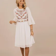 

European and American Large Size Retro Artistic Ethnic Style Small Flower Embroidered Washed Cotton Mid-Length Speaker7Split Sle