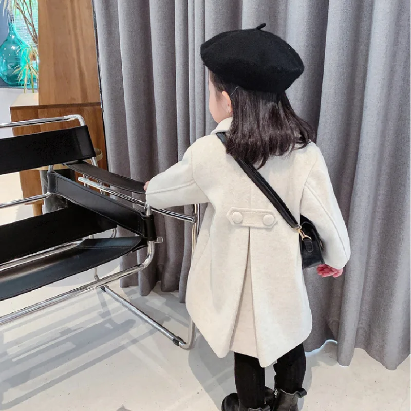 1-7 Years Girls Wool Coats New Fashion Korean Version Long Kids Jacket Spring Autumn Double Breasted Children Outerwear Clothing girls winter coat
