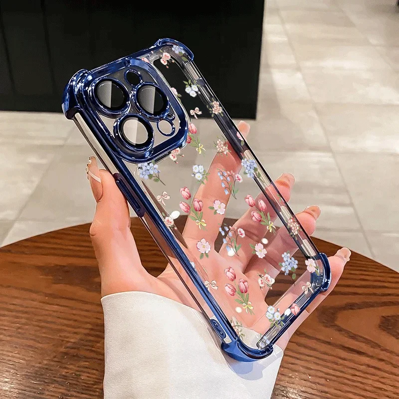 Cute Cherry Bow Tulip Luxury Plating Phone Case Cover