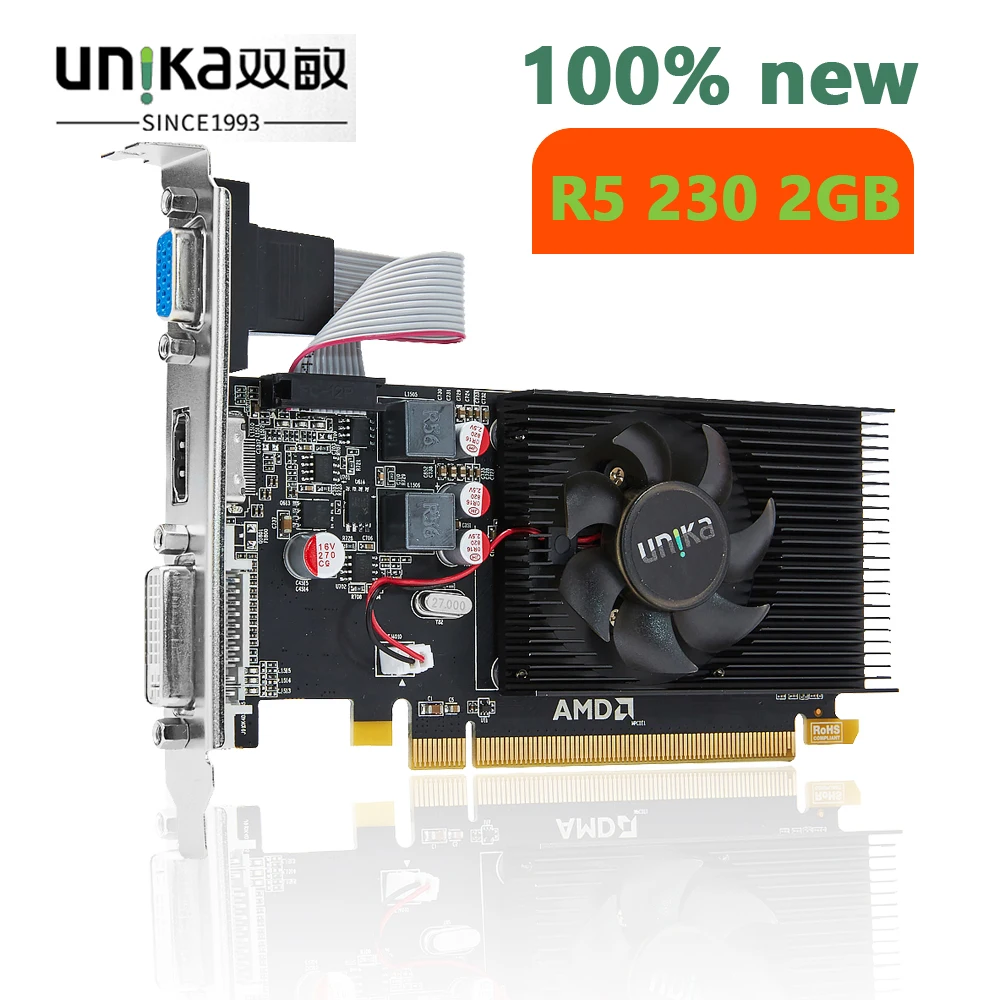 

Видеокарта бренда UNIKA R5 230 2 ГБ для Radeon R5 230 серии R5230 2G, видеокарты с мультиэкранным выходом, Графическая карта VGA, новинка 100%