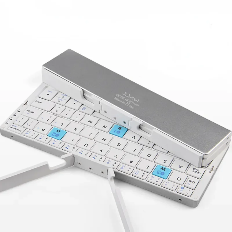 Mini Teclado Bluetooth sem Fio Dobrável com Suporte para Telefone Recarregável Alumínio Teclado - Imagem 4