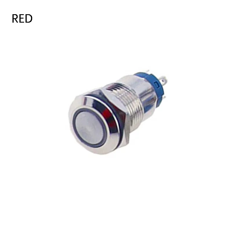 thumbnail image 1 of Interruptor de arranque y parada con botón de metal de reinicio de 12 mm con luz LED, CC de 5, 12 y 24 V, interruptor de avance lento pequeño, resistente al agua y al polvo, 1 of 5