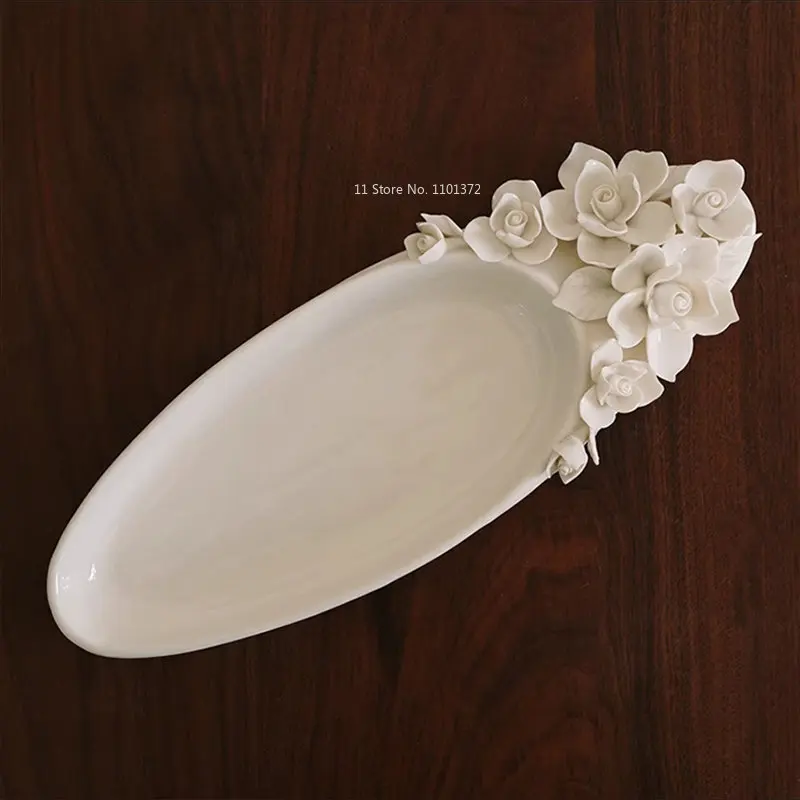 

Блюдо для рыбы ручной работы с цветами, тонкая керамическая овальная длинная посуда, тарелки, Красивое покрытие для суши