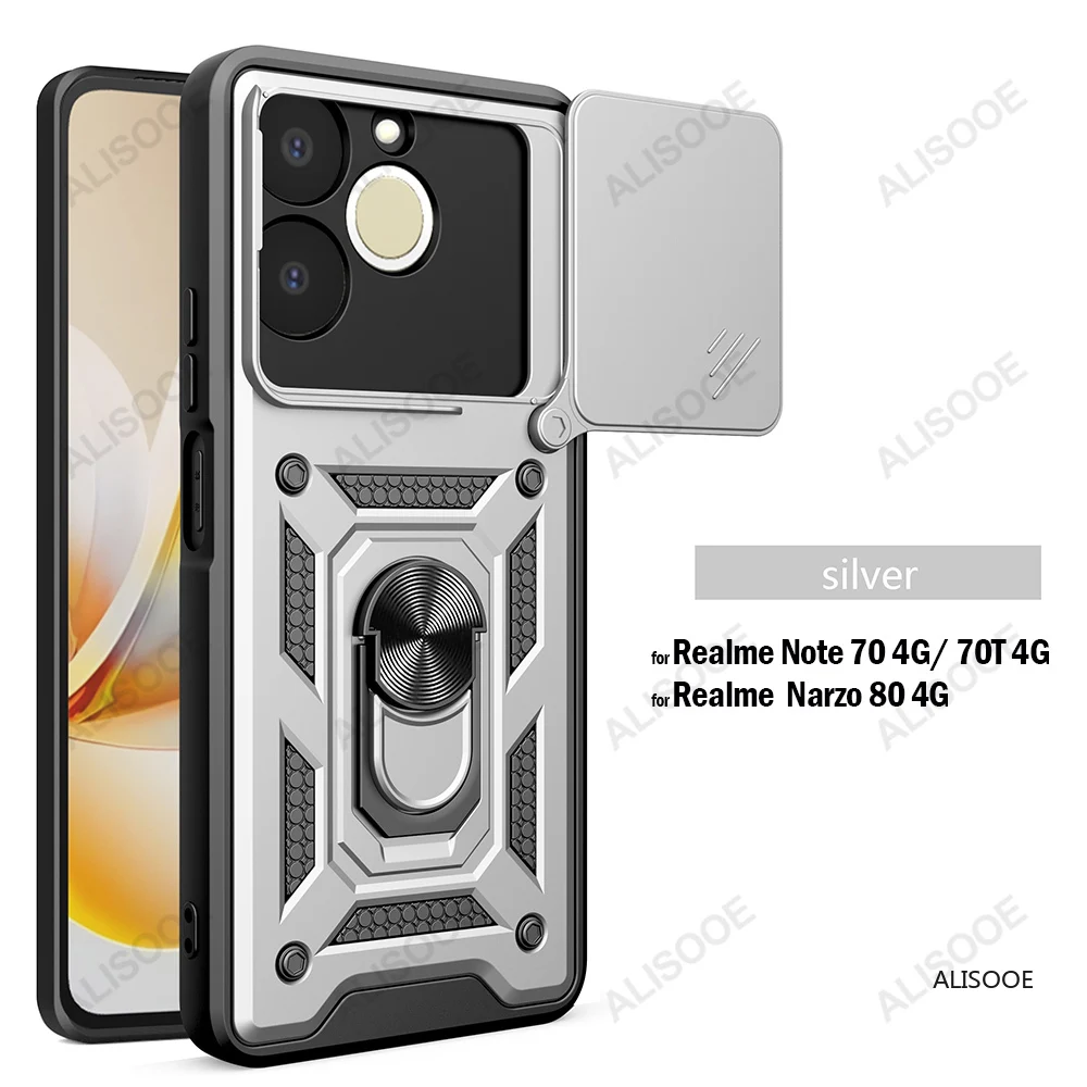 Slide Camera Cover with Ring Kickstand Holder - Full Protective Shockproof Phone Case