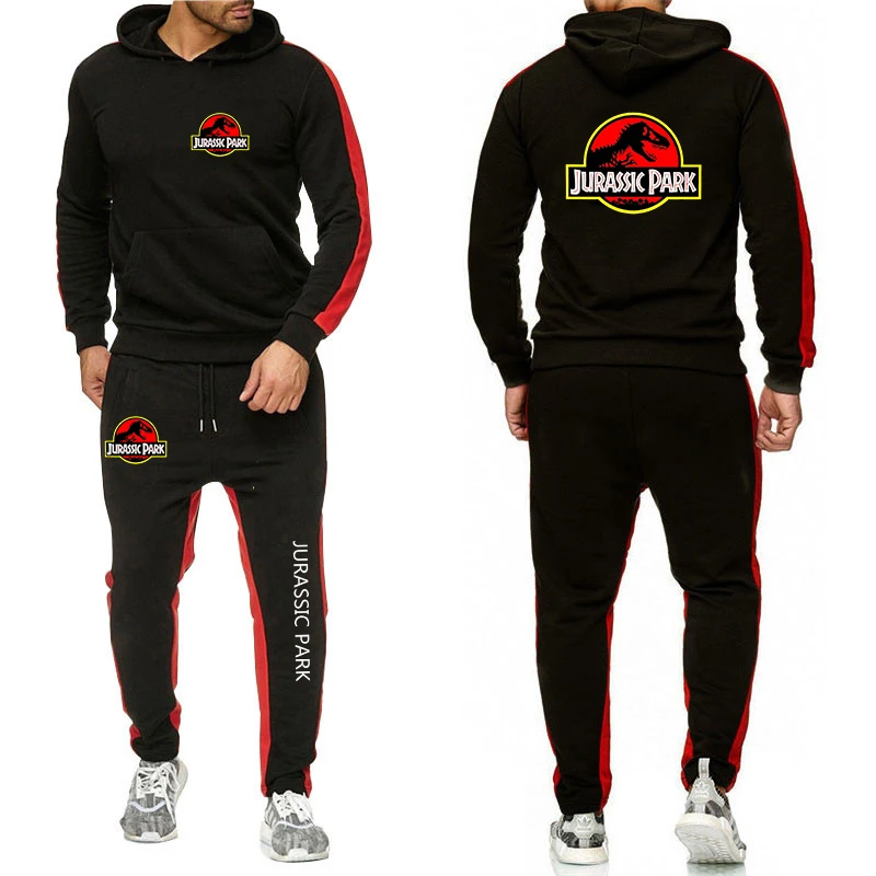 2023 Men's new Jurassic Park Spring and Autumn hoodie sweatpants suit Harajuku jacket sports comfortable solid color suit