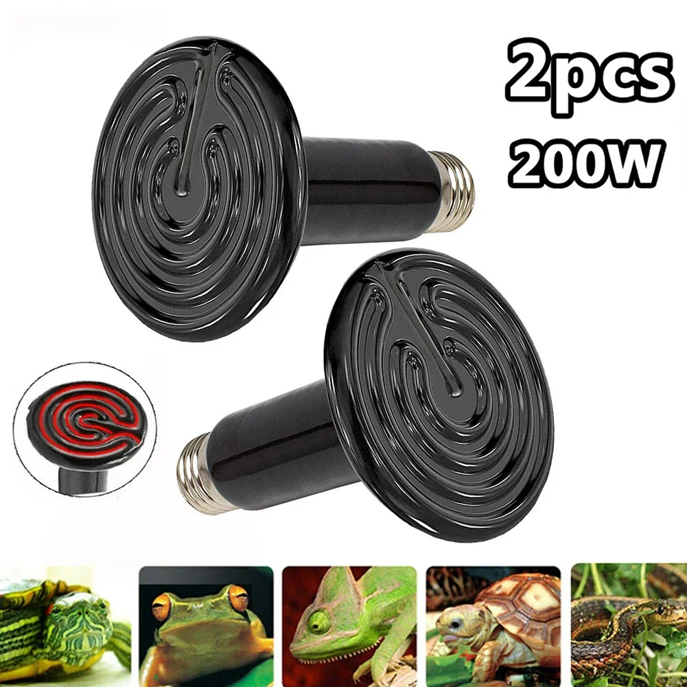 Ceramic Heater Lamp Infrared Heat Bulb 2pcs For Reptile Poultry Hatching Amphibian Terrariums Winter Heat Source E27 200W