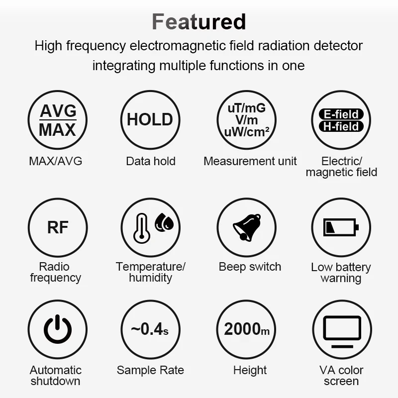 Mestek EMF Meter Electromagnetic High Frequency RF Electric Magnetic Field Radiation Detector Hygrometer Thermometer Dosimeter
