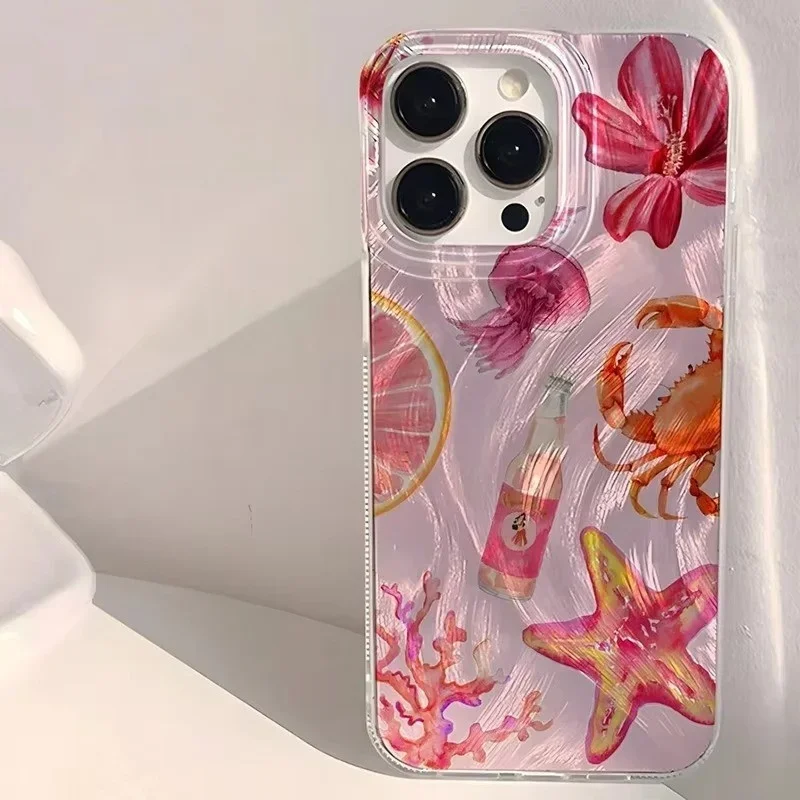Vibrant Underwater Life Phone Case - Colorful Starfish, Coral & Jellyfish Design
