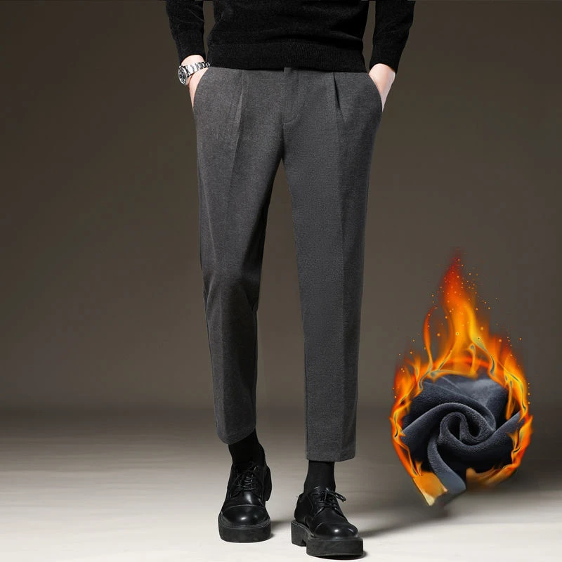 

2023 Autumn Winter High Quality Men's Straight Pants New Solid Casual Loose Suit Pants Business Long Straight Trousers Male L77