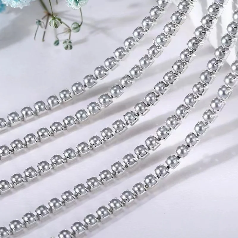 2mm 2.5mm 1yard/piece 12colors  Colorful pearl claw chain,silvery bottom sew on Cup Chains For diy Garment Bags decorations 