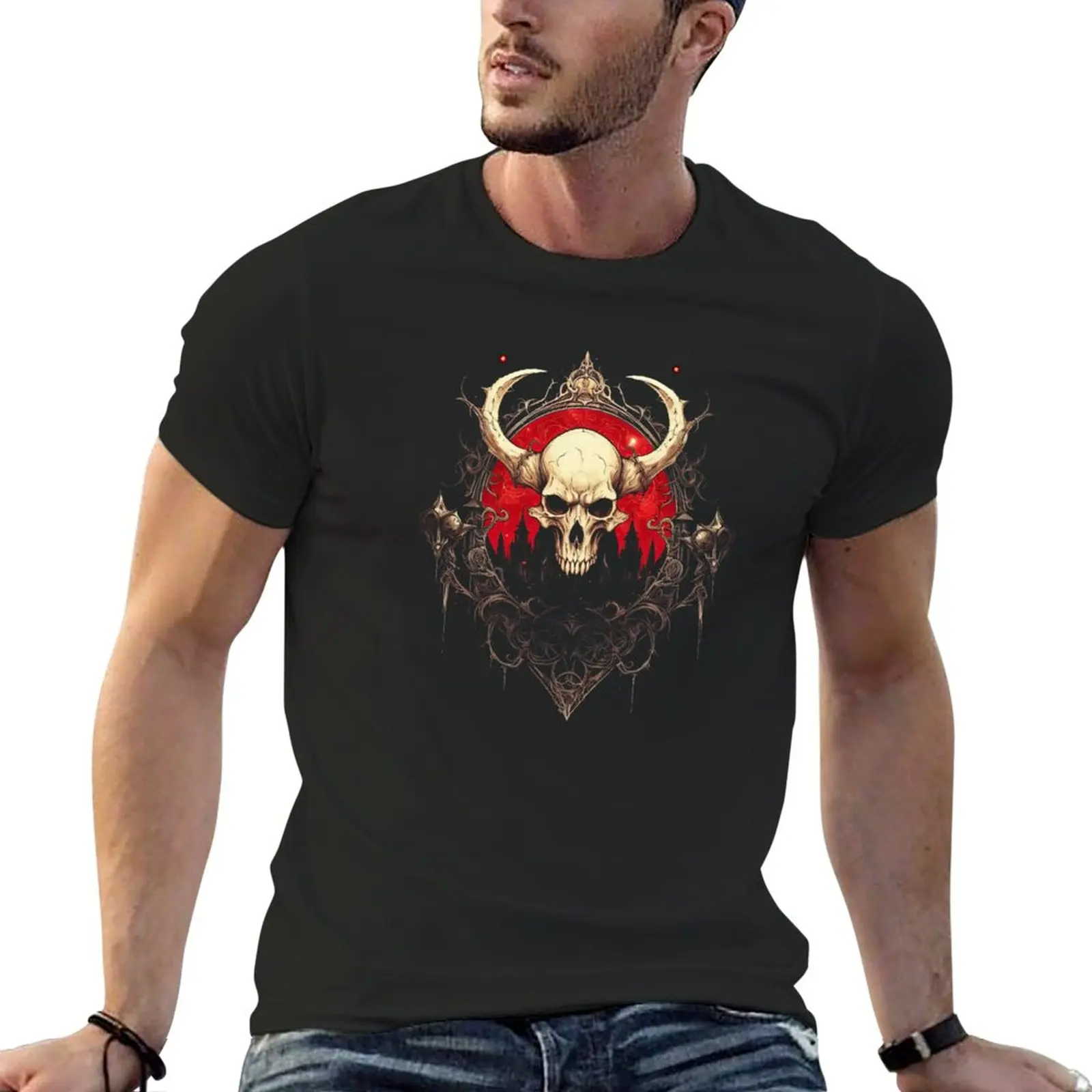 

New Ornate Demon Skull T-Shirt graphic t shirt Blouse vintage clothes anime clothes tshirts for men