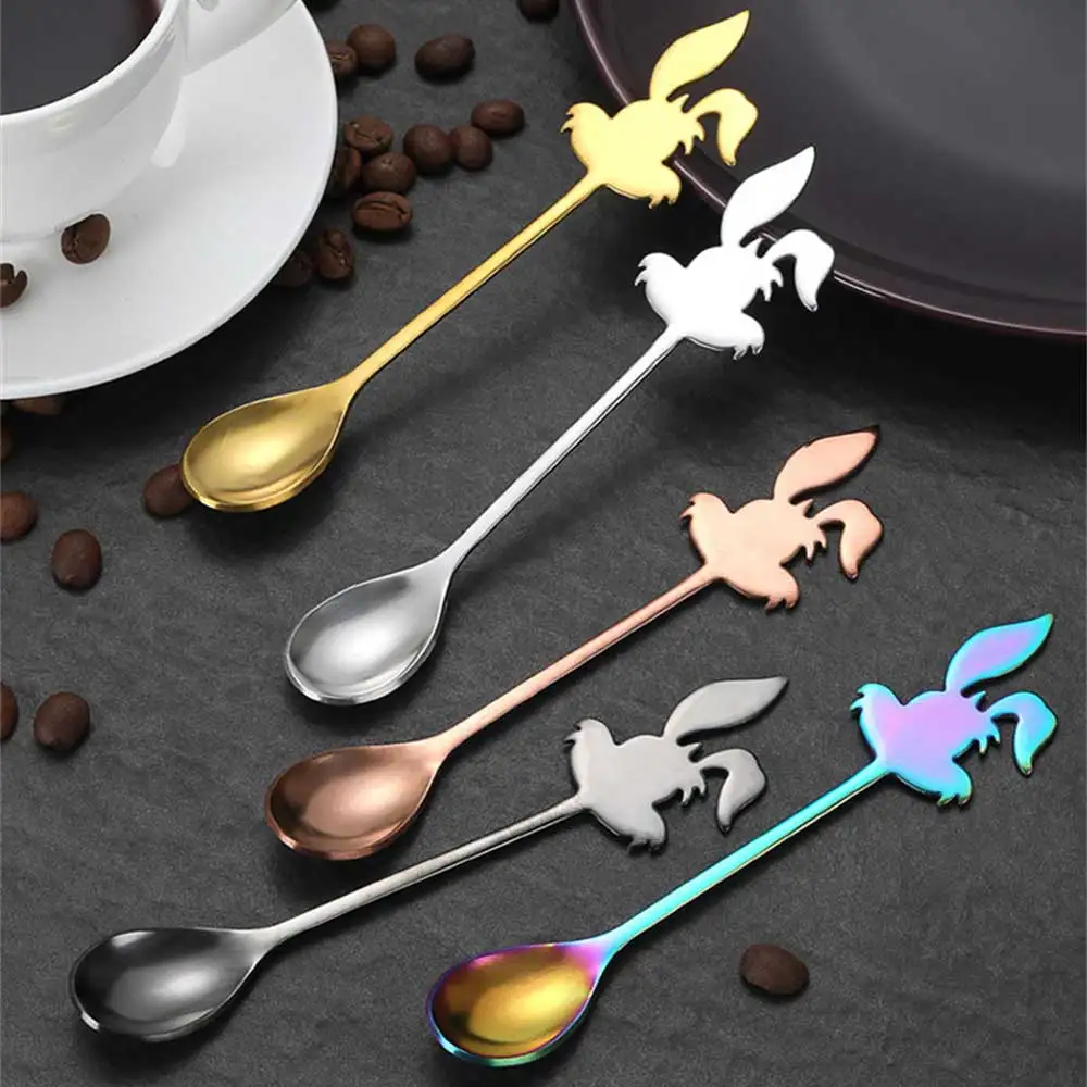 Mini Cute Coffee Spoon 304 Stainless Steel Cartoon Rabbit Spoon Teaspoon Dessert Snack Scoop Milk Children Spoons Tableware stainless steel spoon tea spoon