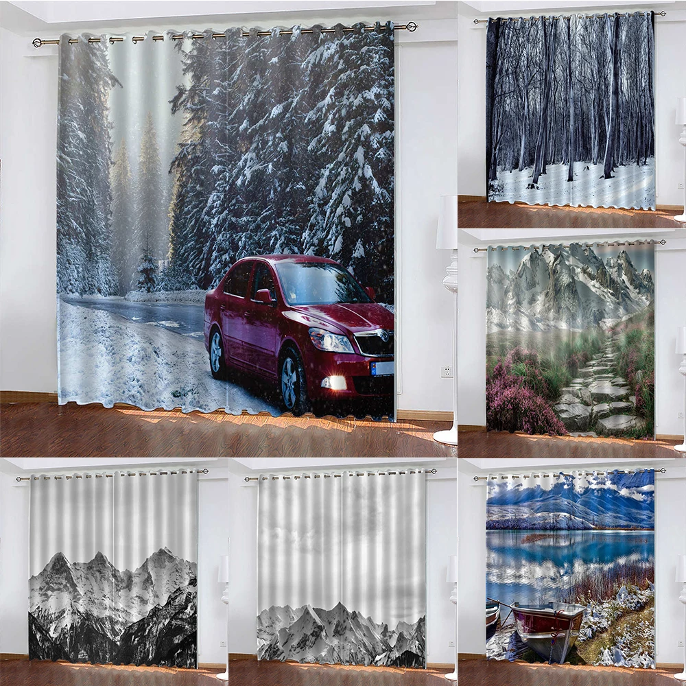 

Winter Forest Snow Scene Household Curtains Car 3D Printing Blackout Curtains Window Curtain Cortinas Para La Sala