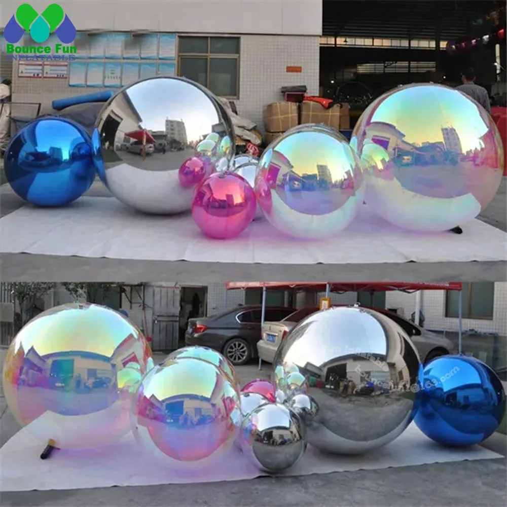 Balão gigante inflável do espelho, iridescente e prateado, esfera do disco, decoração pendurada, casamento, clube noturno, partido