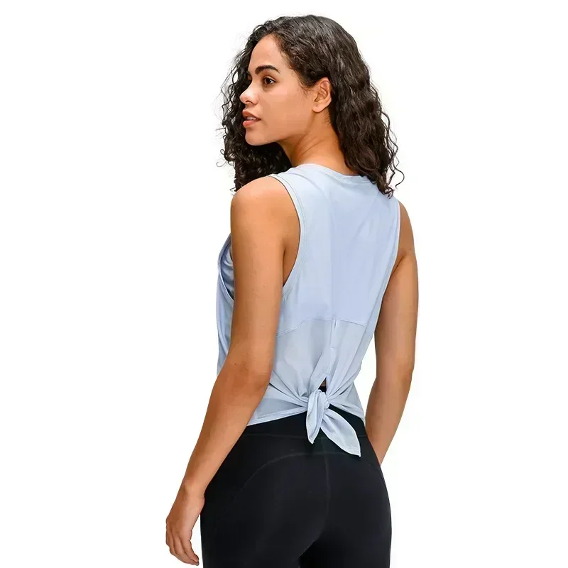 Lemon Women Solid Mesh Loose Sports Yoga Tops Open Back Sleeveless T-Shirts Fitness Breathable Quick Drying Workout Gym Vest 3