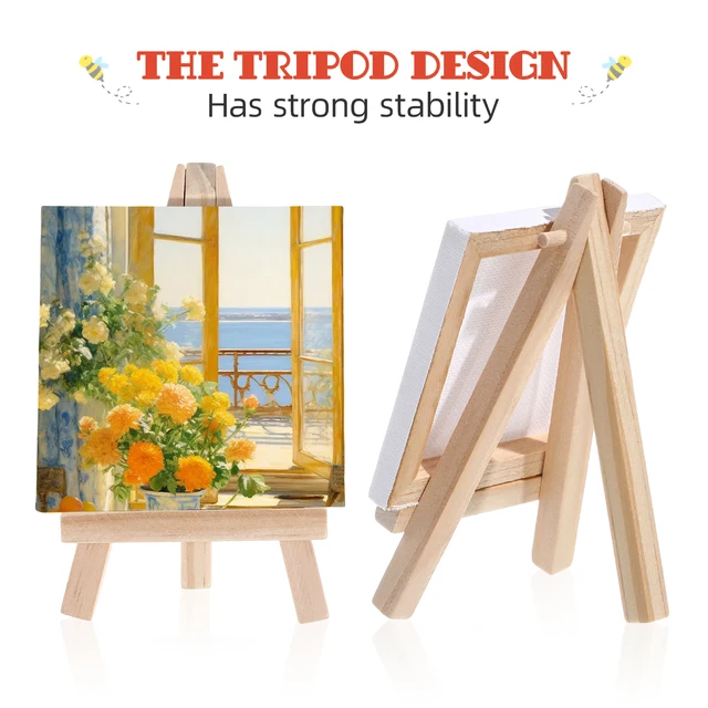 Children Oil 12 Sets Mini Canvas Panels Small Painting Kit Mini Canvas Easel Set Portable Wooden Supplies Kids Craft Gift 5