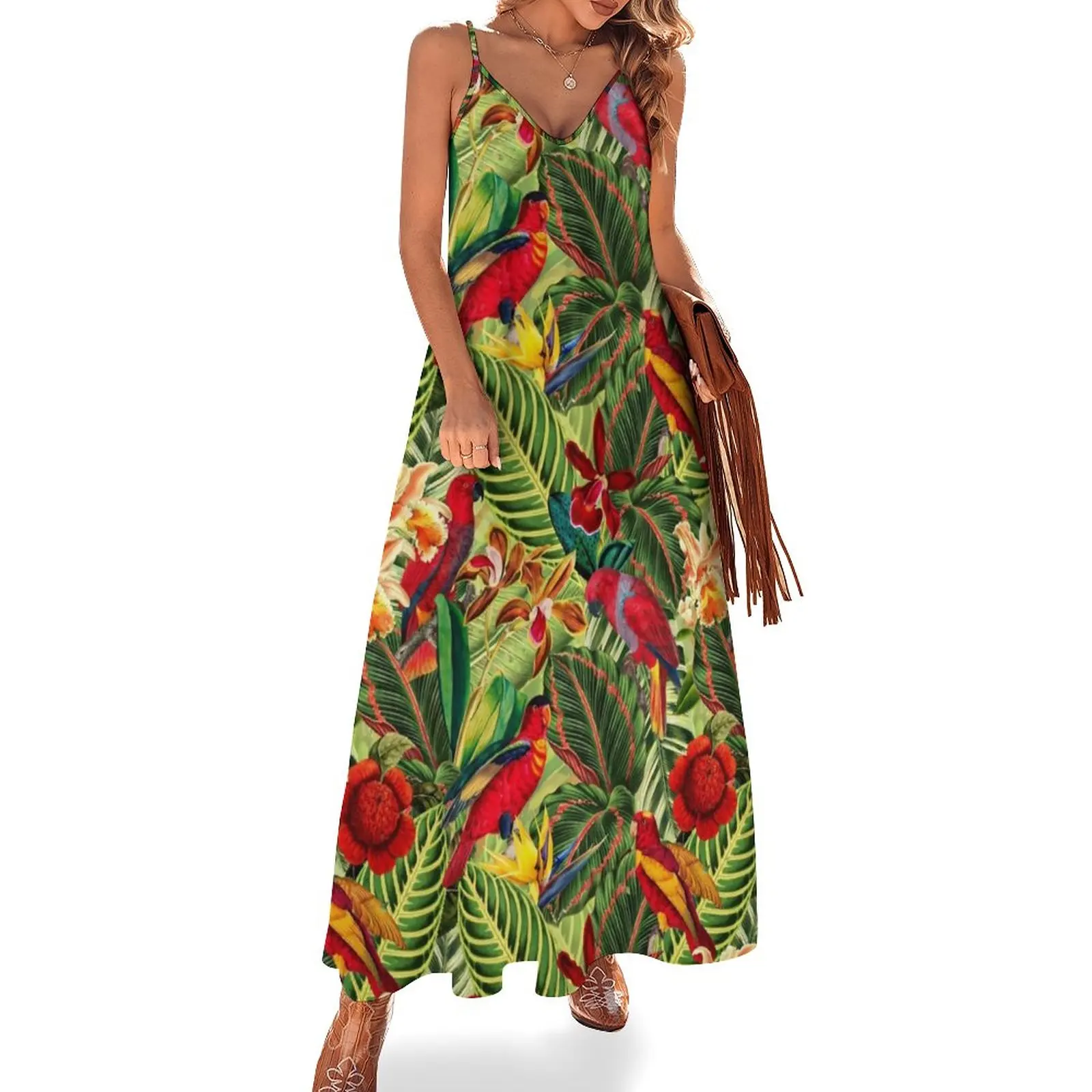

Vintage Tropical Bird Jungle Garden Sleeveless Dress Women's long dress summer dress woman 2024 trendy