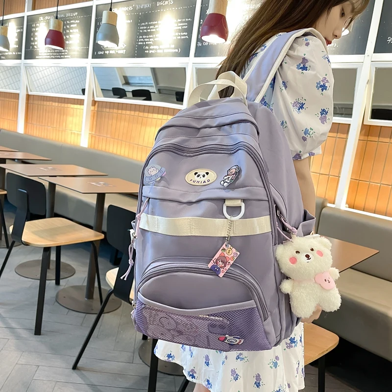 New Cute Girl Mesh Travel Book Backpack Trendy Fashion Women Net School Bag Lady Kawaii Badge College Backpack Female Laptop Bag